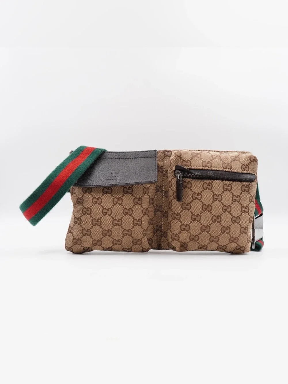 CI43 ❤️ GUCCI GG Monogram Double Pocket Belt Bag